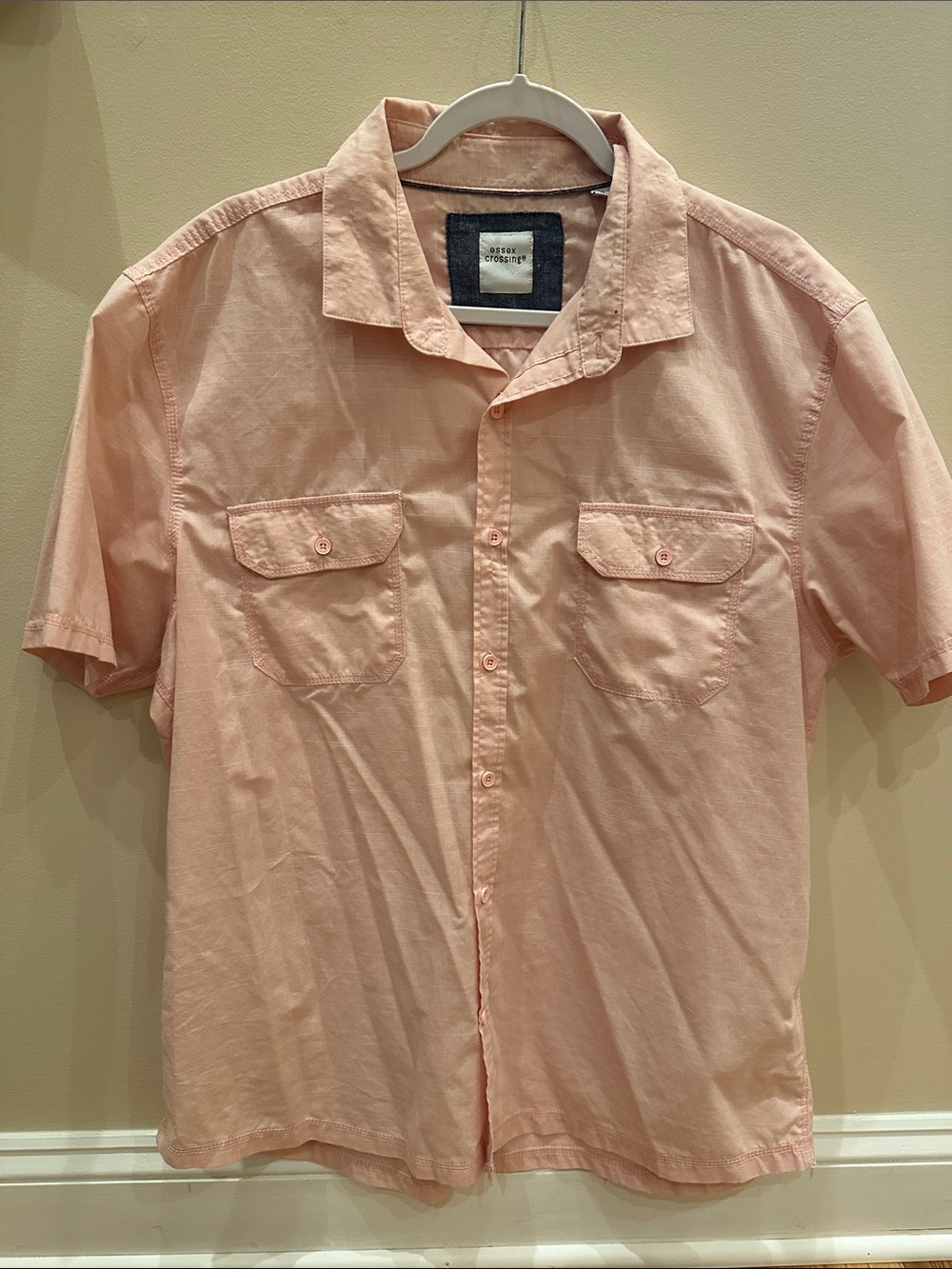 Essex Crossing Peach Pink Short Sleeve Button-Down Shirt-XL